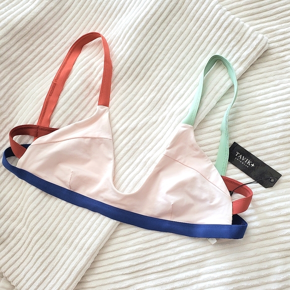 TAVIK+ BIKINI TOP SCOOP NECK COLOR BLOCKS SIZE LARGE - Picture 1 of 14